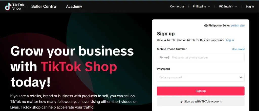 Загрузите и зарегистрируйте аккаунт продавца TikTok